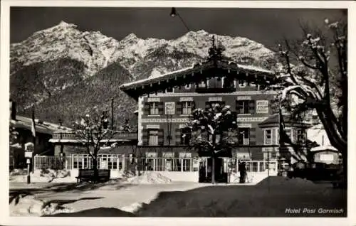 Ak Garmisch Partenkirchen in Oberbayern, Hotel Post, Winter