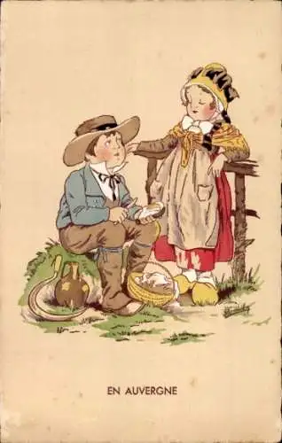 Künstler Ak Auvergne, Paar in Trachten
