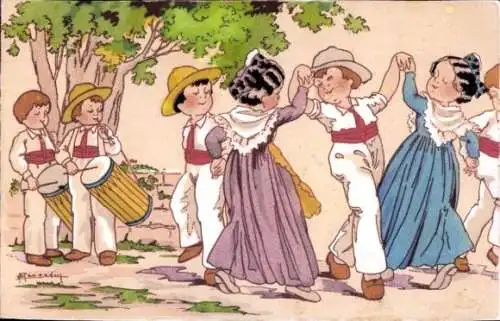 Künstler Ak Tanzende Paare in Trachten