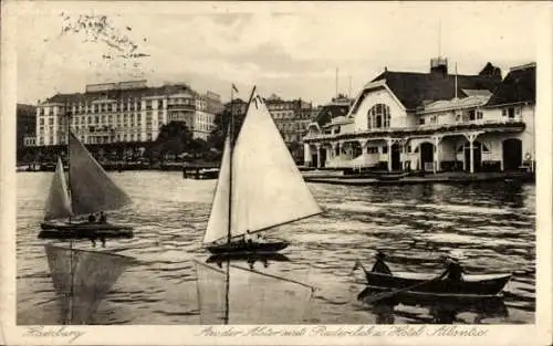 Ak Hamburg, Alster, Ruderclub, Hotel Atlantic, Segelboote