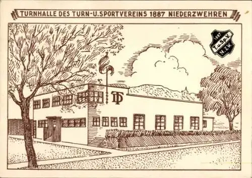 Künstler Ak Niederzwehren Kassel in Hessen, Turnhalle, Turn und Sportverein 1887