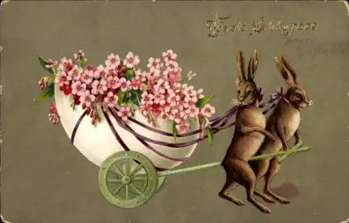Ak Glückwunsch Ostern, Osterhasen, Ei, Blumen
