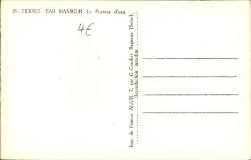 Ak Meknès Marokko, Wasserträger, Bab Mansour