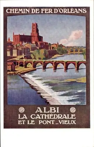 Künstler Ak Duval, C., Albi Tarn, Die Kathedrale und der Pont Vieux, Orleans Railway