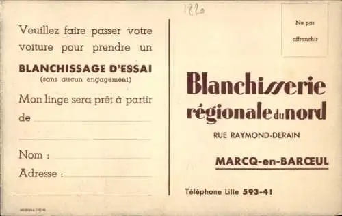 Ak Marcq en Baroeul Nord, Blanchisserie regionale du nord, Rue Raymond-Derain