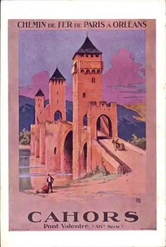 Künstler-Ak Cahors Lothringen, Pont Valentré, Paris-Orléans-Eisenbahn