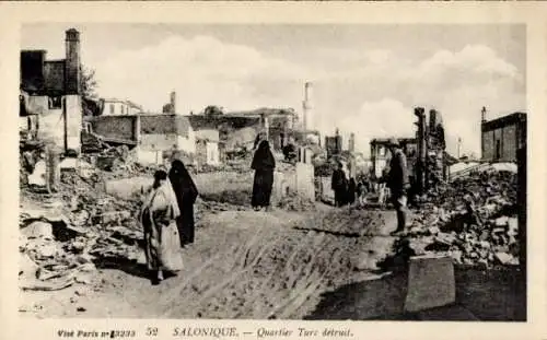 Ak Saloniki Griechenland, Türkisches Viertel zerstört
