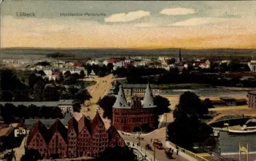 Ak Hansestadt Lübeck, Holstentor-Panorama