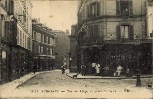 Ak Suresnes Hauts de Seine, Rue de Liege und Place Trarieux