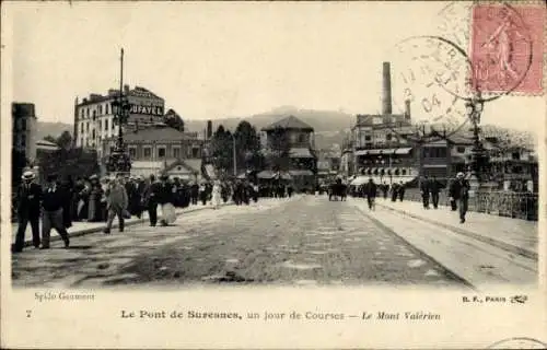 Ak Suresnes Hauts de Seine, Pont, ein Renntag, Mont Valerien