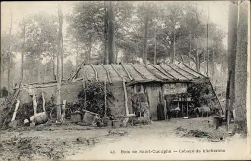 Ak Wald von Sénart Essonne, Bois de Saint Cuoupha, Holzfällerhütte, Forstwirtschaft