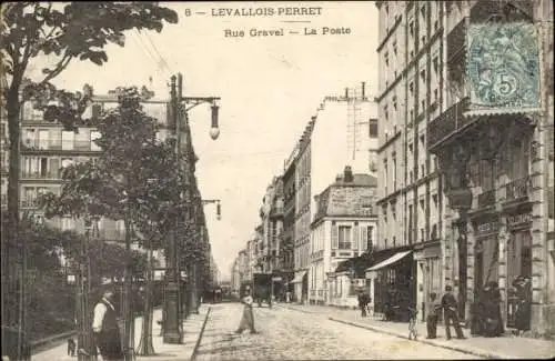 Ak Levallois Perret Hauts de Seine, Rue Gravel, Poste