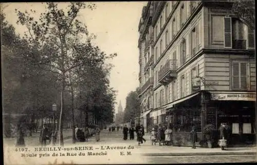 Ak Neuilly sur Seine Hauts de Seine, Avenue du Roule, aufgenommen von der Rue du Marché