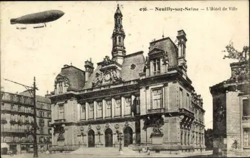 Ak Neuilly sur Seine Hauts de Seine, Rathaus, Zeppelin