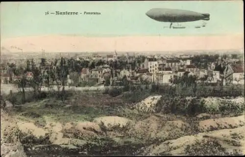 Ak Nanterre Hauts de Seine, Panorama, Zeppelin