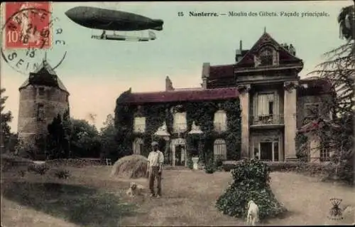 Ak Nanterre Hauts de Seine, Moulin des Gibets, Zeppelin