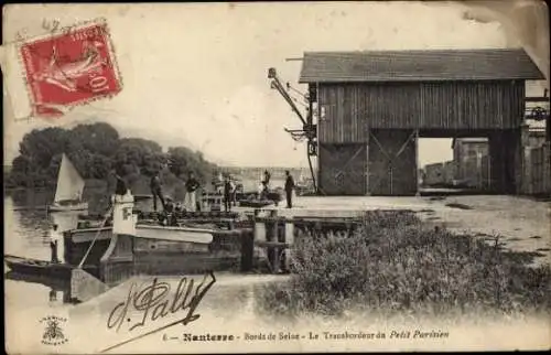 Ak Nanterre Hauts de Seine, Ufer der Seine, der Petit Parisien Transporter