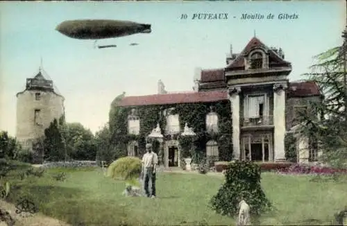 Ak Puteaux Hauts de Seine, Moulin de Gibets, Zeppelin