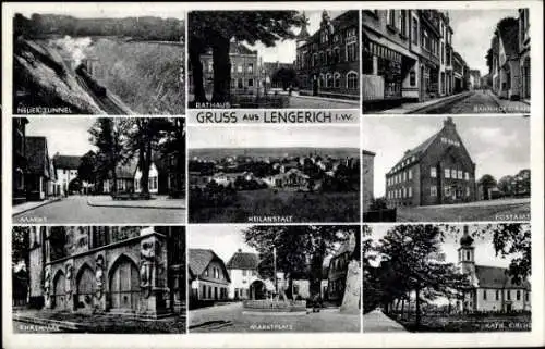 Ak Lengerich im Tecklenburger Land Westfalen, Heilanstalt, Postamt, Kirche, Ehrenmal, Marktplatz