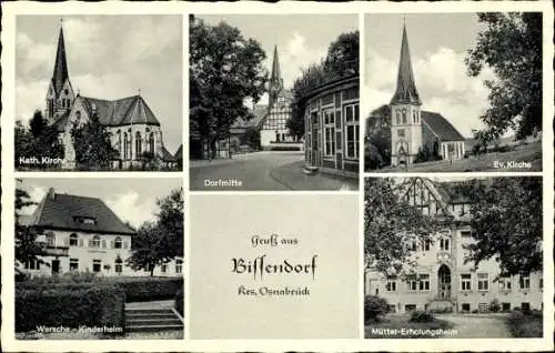 Ak Bissendorf in Niedersachsen, Kath. Kirche, Ev. Kirche, Müttererholungsheim, Wersche Kinderheim