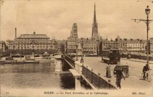 Ak Rouen Seine Maritime, Brücke Boteldieu, Kathedrale