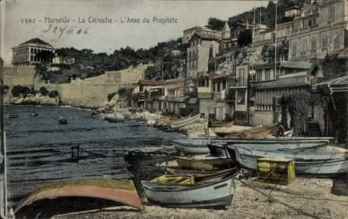 Ak Marseille Bouches du Rhône, La Corniche, l'Anse du Prophete