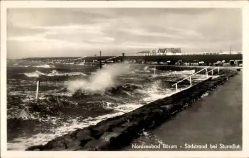Ak Nordseebad Büsum, Südstrand bei Sturmflut