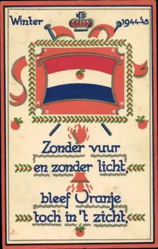 Ak Niederländische Fahne, Winter 1944-1945, Flamme, Früchte