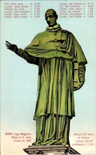 Ak Arona Lago Maggiore Piemonte Italien, Statue S. Carlo, 1624