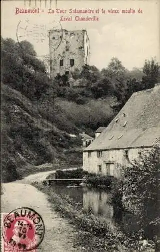 Ak Beaumont Wallonien Hennegau, Tour de Salamandre, Mühle Leval Chaudeville