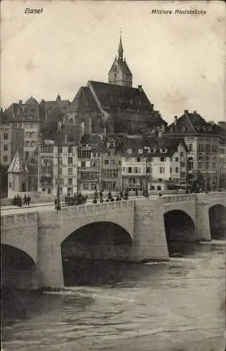 Ak Basel Stadt Schweiz, Mittlere Rheinbrücke
