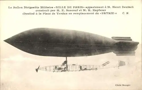 Ak  Französisches Militär-Luftschiff Ville de Paris, Place de Verdun
