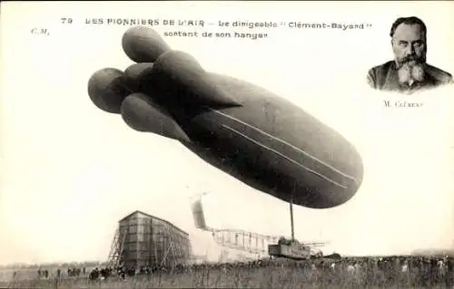 Ak Französisches Luftschiff Clément Bayard, M. Clement, Luftschiffhalle