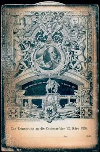 Mechanische Ak Berlin Mitte, Nationaldenkmal, Centenarfeier 1897, Königreich Preußen, Portraits