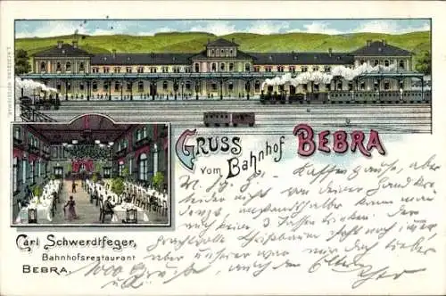 Litho Bebra an der Fulda in Hessen, Bahnhof, Gleisseite, Bahnhofsrestaurant, Innenansicht