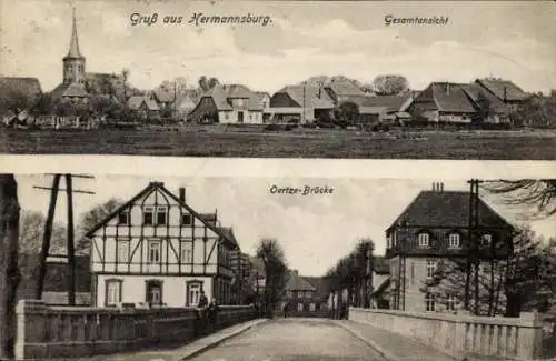 Ak Hermannsburg Südheide in der Lüneburger Heide, Gesamtansicht, Oertze-Brücke