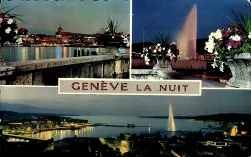 Ak Genève Genf Schweiz, Teilansichten, Nacht