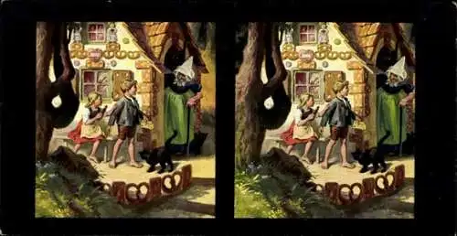 Set von 6 Bildern im Umschlag Märchen Hänsel und Gretel, Plastisch wirkendes Märchenbild