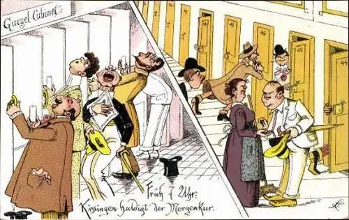 Set von 10 Ansichtskarten Bad Kissingen, Morgenkur