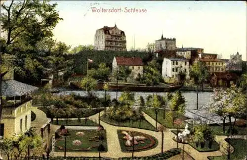 Ak Woltersdorf bei Berlin, Woltersdorfer Schleuse, Parkanlage, Häuser