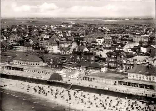 Ak Westerland auf Sylt, Kurpromenade, Luftaufnahme, Strand