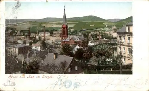 Bahnpoststempel Chemnitz - Aue - Adorf, Zug 1767, 8.8.1900, auf Ak