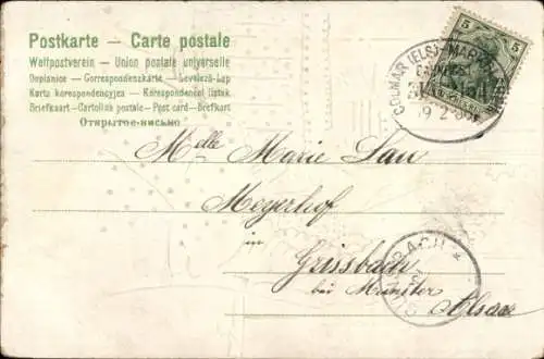 Bahnpoststempel Colmar (Els.) - Markolsheim, Zug 2152, 19.2.06, auf Ak