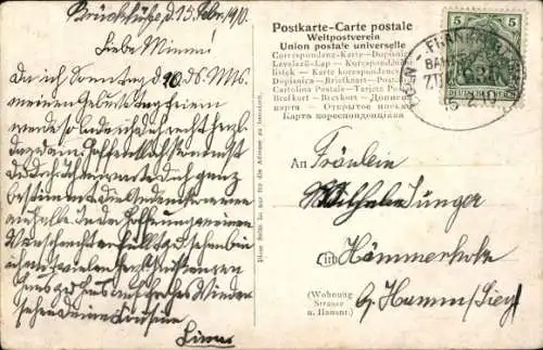 Bahnpoststempel Cöln - Frankfurt (Main), Zug 635, 16.2.10, auf Ak