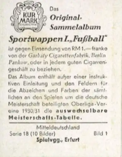 Sammelbild Sportwappen Fußball, Mitteldeutschland, Spielvgg. Erfurt, Bild Nr. 1