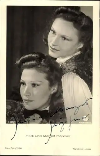 Ak Schauspielerinnen Hedi und Margot Höpfner, Portrait, Autogramm, Film Foto Verlag A 3614/1