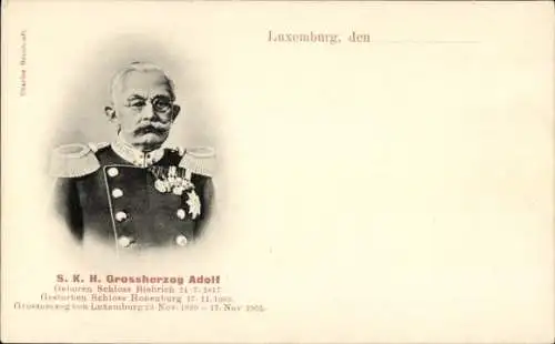 Ak Großherzog Adolph von Luxemburg, Portrait in Uniform, Orden