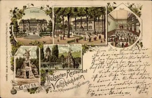 Litho Veitshöchheim in Unterfranken, Hofgarten Restaurant, Innenansicht, Schloss