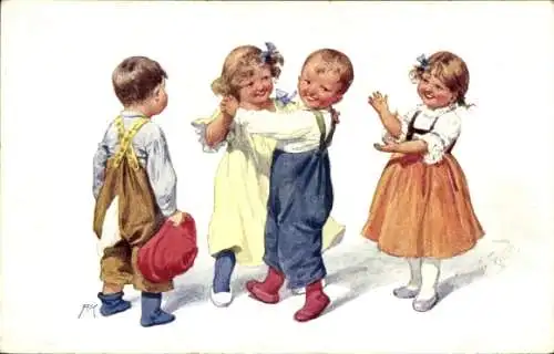 Künstler Ak Feiertag, Karl, Tanzende Kinder in Tracht