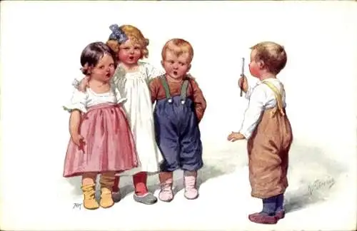 Künstler Ak Feiertag, Karl, Singende Kinder